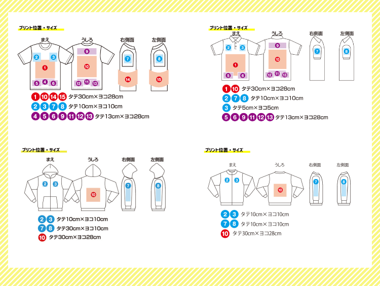 クラスTシャツプリント可能範囲