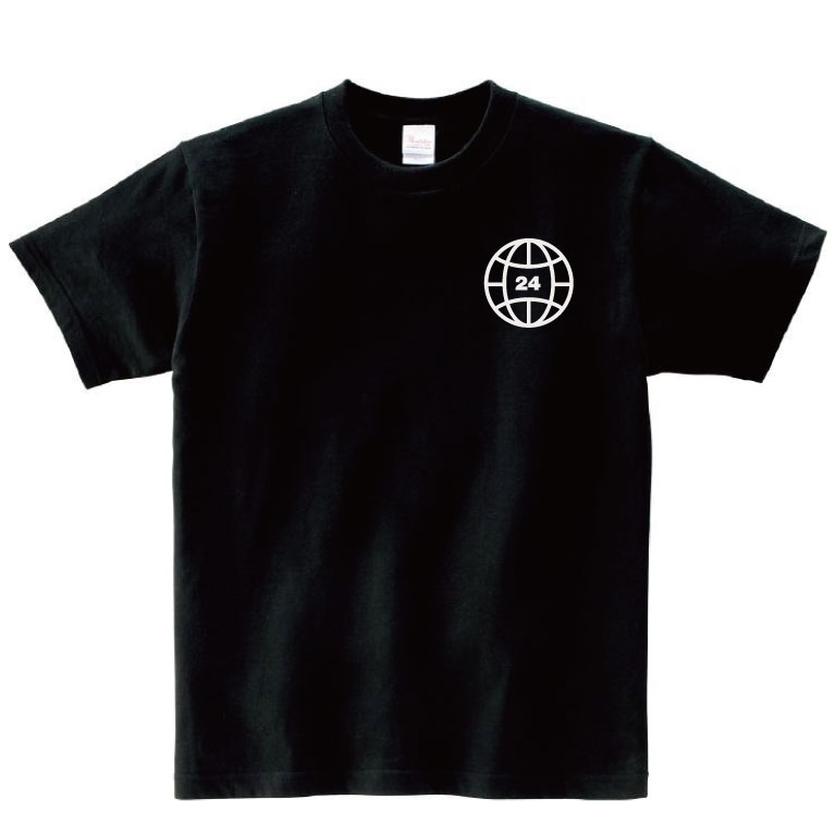 地球と文字のシンプルロゴ黒Tシャツ