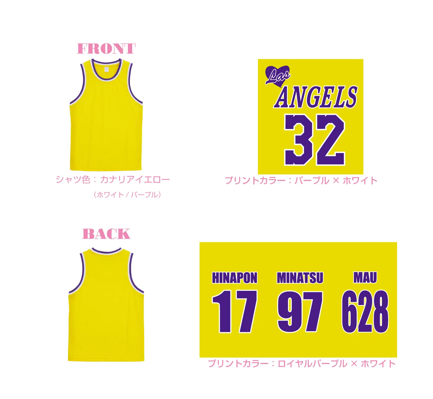 バスケットユニフォーム背ネーム